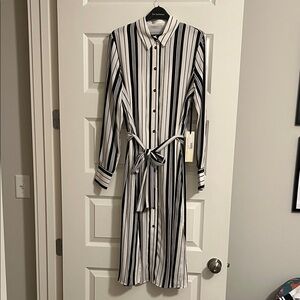 NWT Iris Setlakwe Black and White Striped Long Sleeve Dress